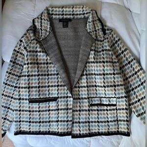 Tahari sweater blazer in blue/tan houndstooth Size XL